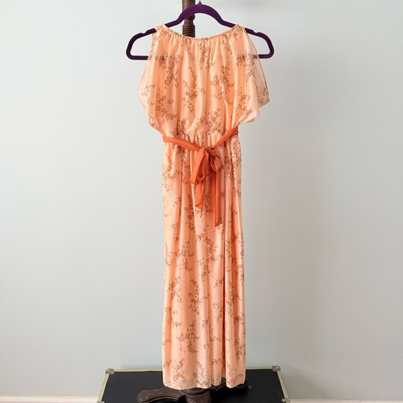 Dresses & Skirts - 🌼Vintage 70s Peach Floral Maxi Dress w/ Belt Romantic Prairie Boho Goddess